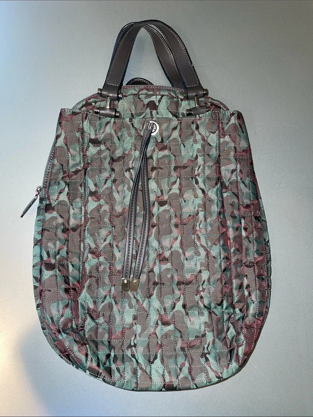 Max Studio Quilted Camouflage Backpack Tote in Green and Brown